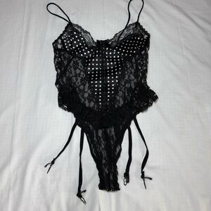 Vintage NAN FLOWER Baby Doll Women Large Satin Garters Pinup Lingerie Polka Dot